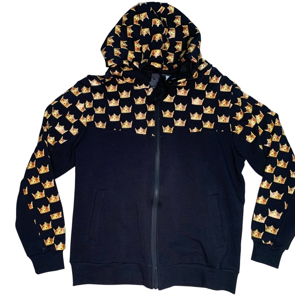 Black Hoodie with Gold Crown Pattern nino brown Sz small